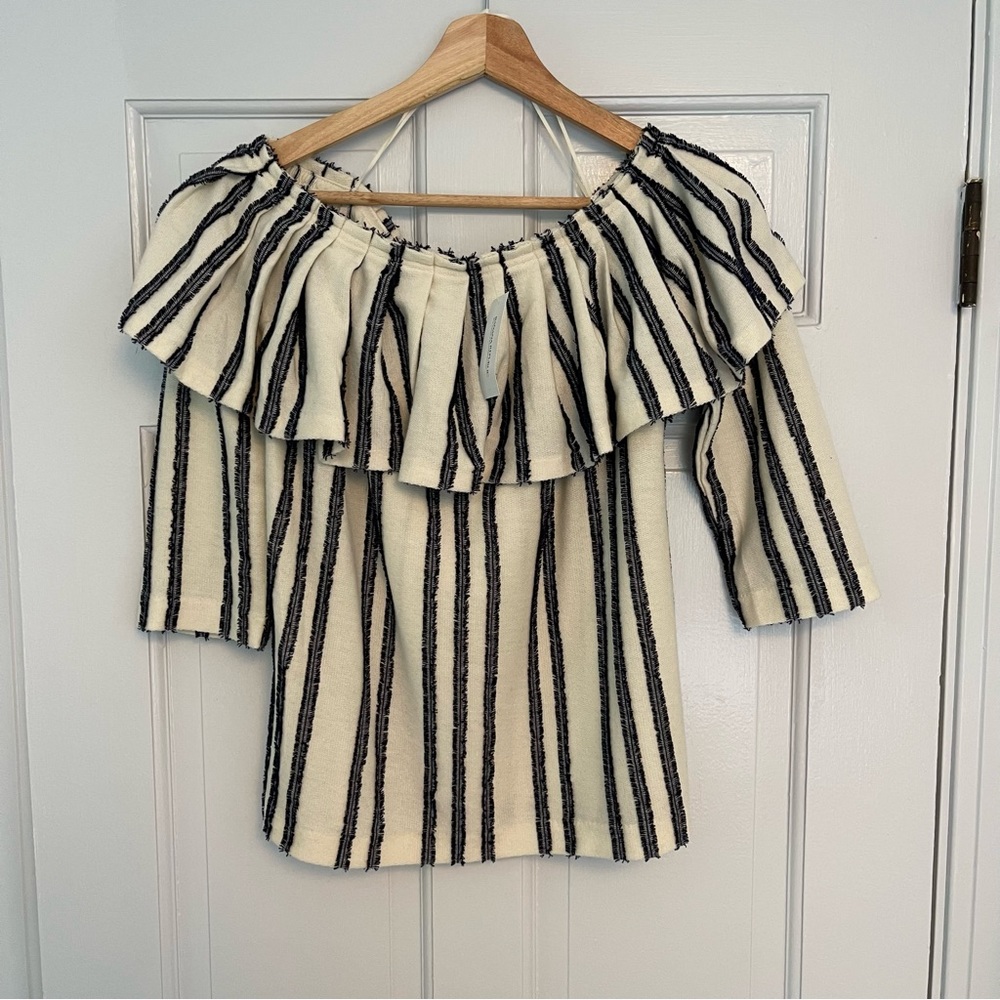 Banana Republic Striped Off the Shoulder Blouse 3/4 length sleeve